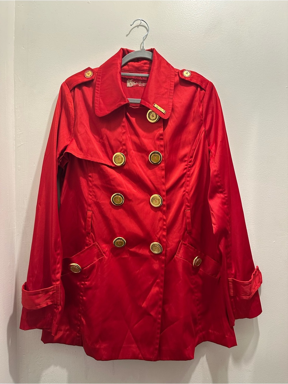 Vintage Y2K Apple Bottoms Bright Red Double-Breasted Women's Trench Coat